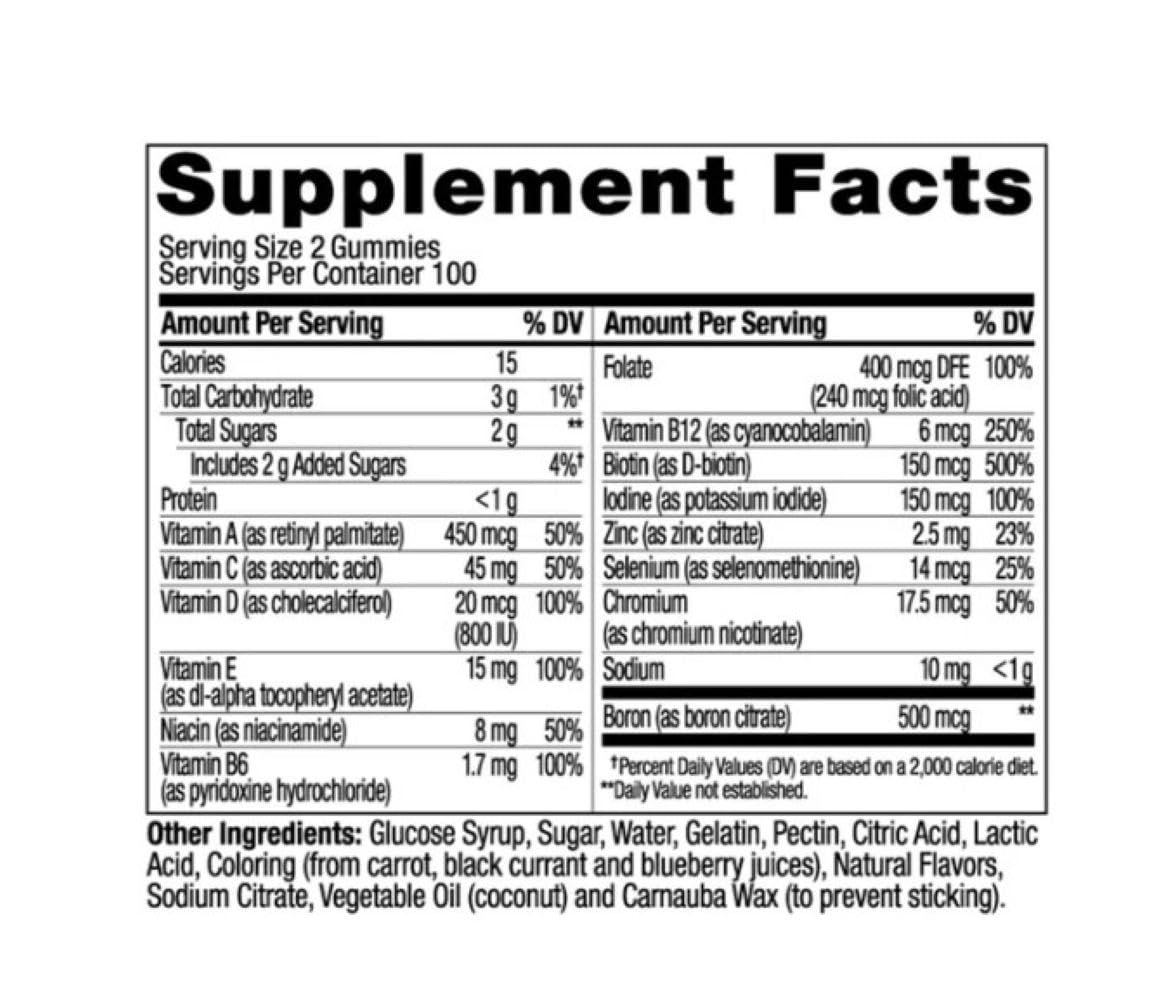 Generic Multivitamin Gummies for Women’s Daily – Complete Blend of Vitamins A, C, D, E, B-Complex, Folic Acid & Biotin – Berry Flavor – 200 Gummies
