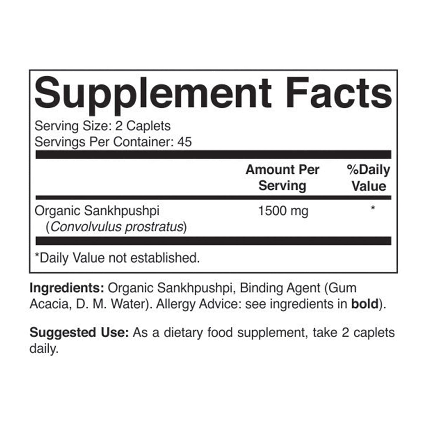 Brieofood Organic Sankhpushpi 1500mg Tablets, 90 Count
