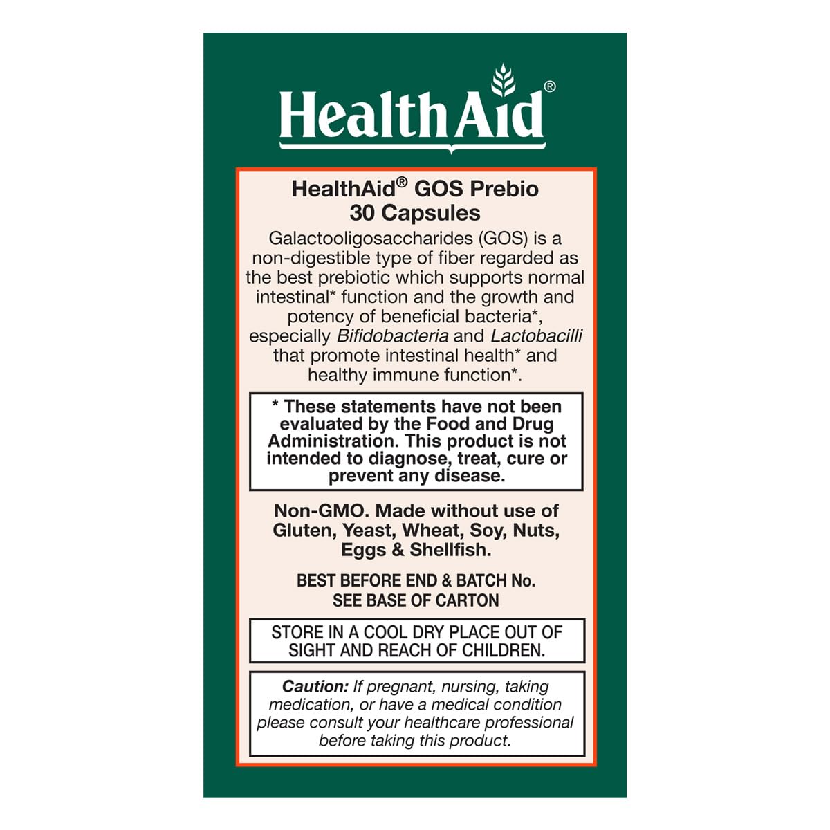HealthAid GOSPrebio Prebiotic Fiber Capsule, 30 Count