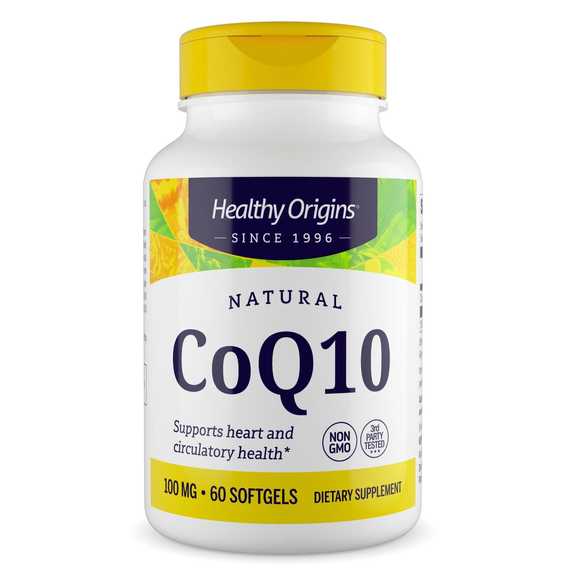 Healthy Origins CoQ10 100 mg – Natural Trans-Isomer Ubiquinone – Yeast Fermented, Supports Heart Health & Cellular Energy – Non-GMO, 60 Softgels