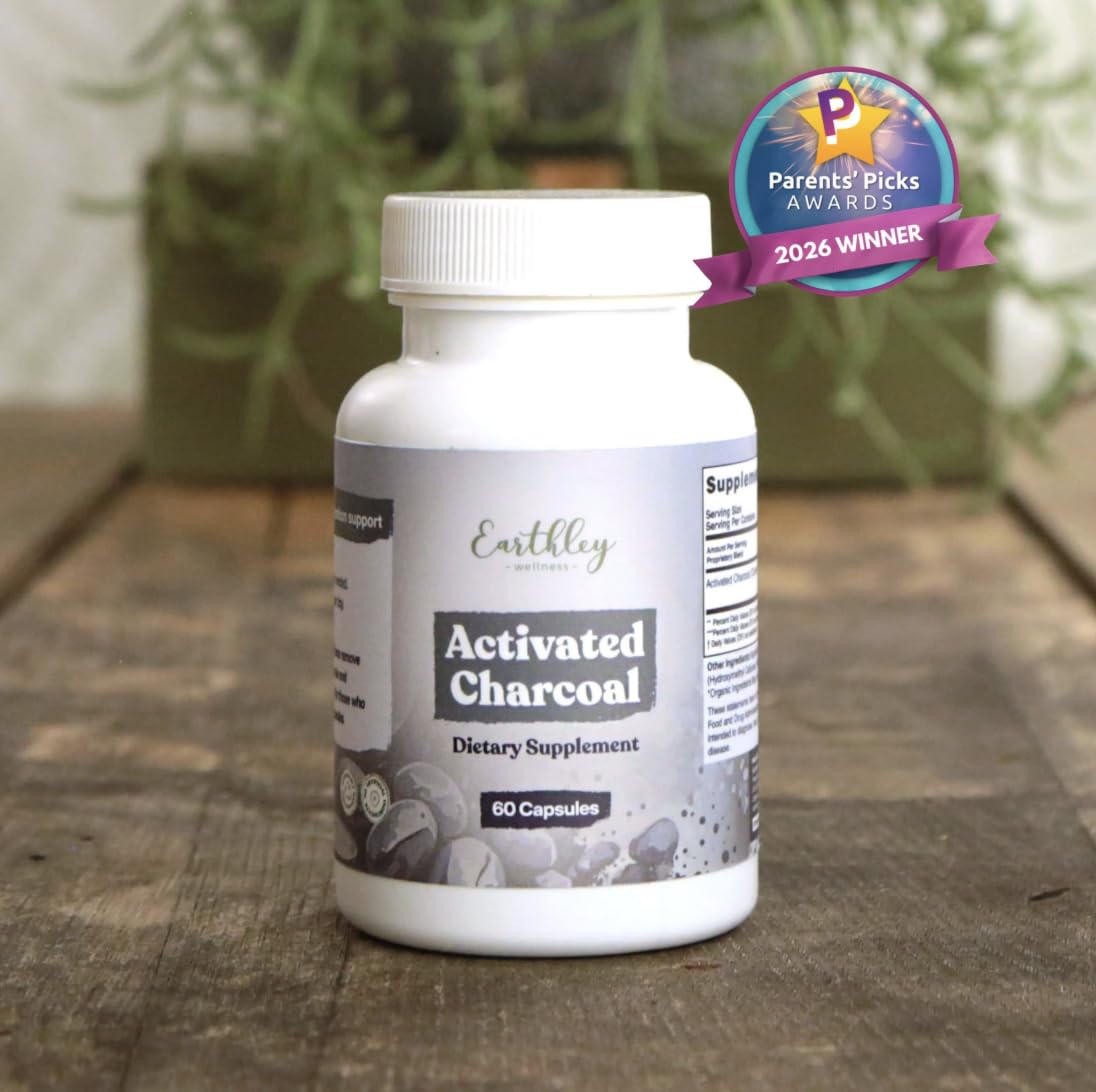 Earthley Wellness Activated Charcoal Capsules, 60 Capsules