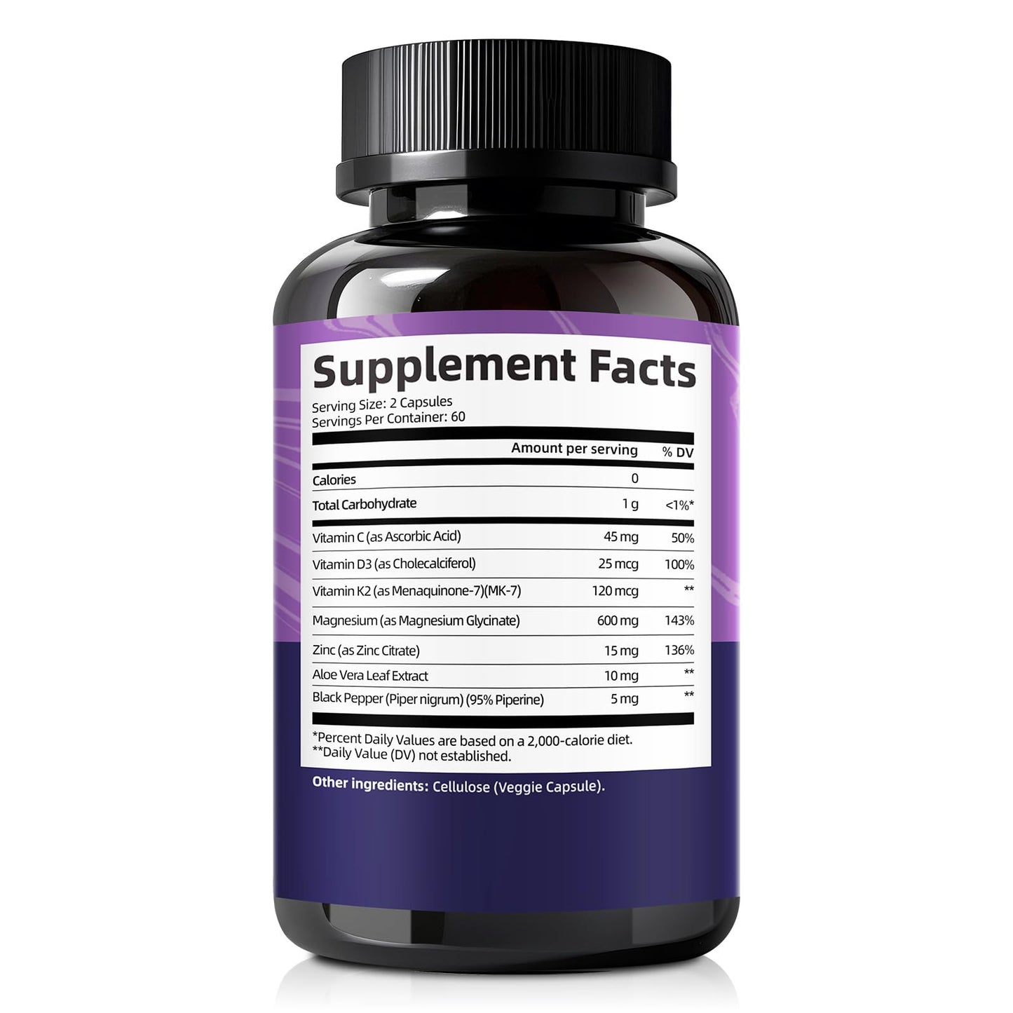 Femmetra Magnesium Glycinate 600mg Vitamin D3 K2 Supplement, 120 Capsules