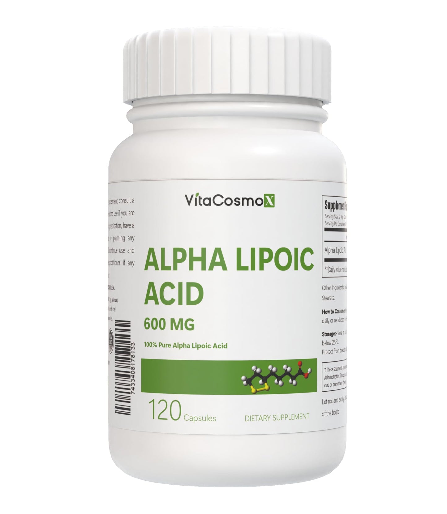 VitaCosmoX Alpha Lipoic Acid Supplement Capsule 120 Capsules