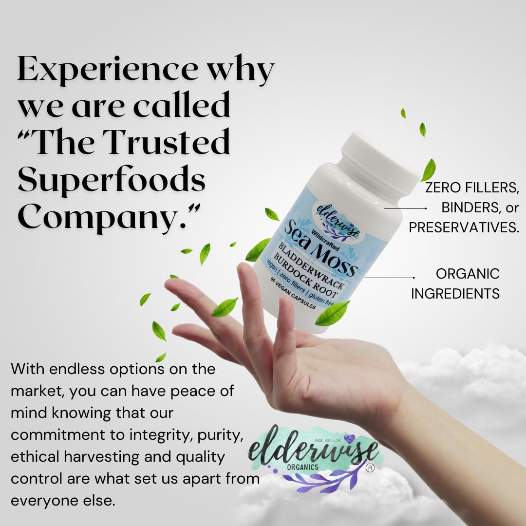 Elderwise Organics Made With Love Sea Moss Capsules with Burdockroot & Bladderwrack 60 Count