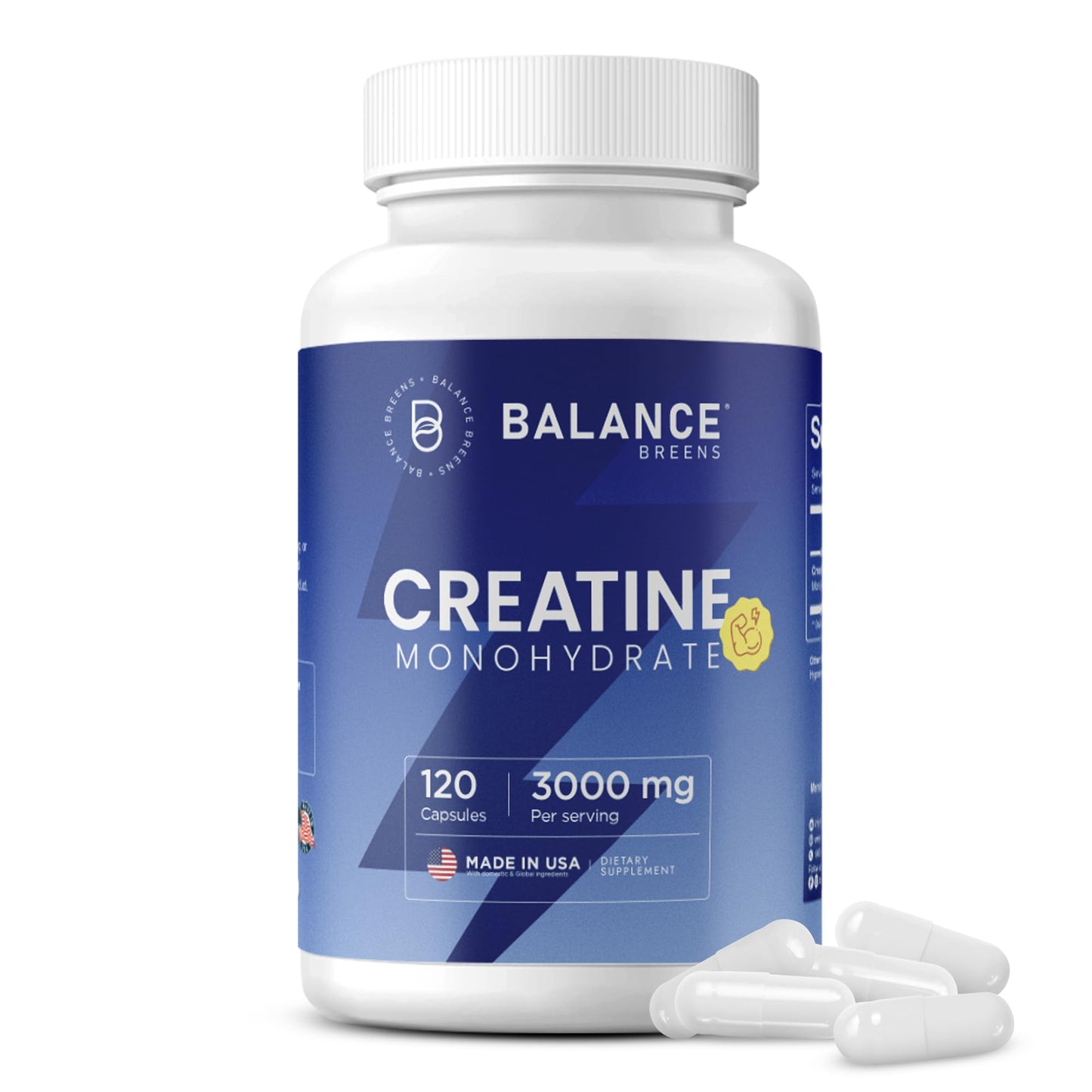 Balancebreens Creatine Monohydrate 3000mg Capsules, 120 Count