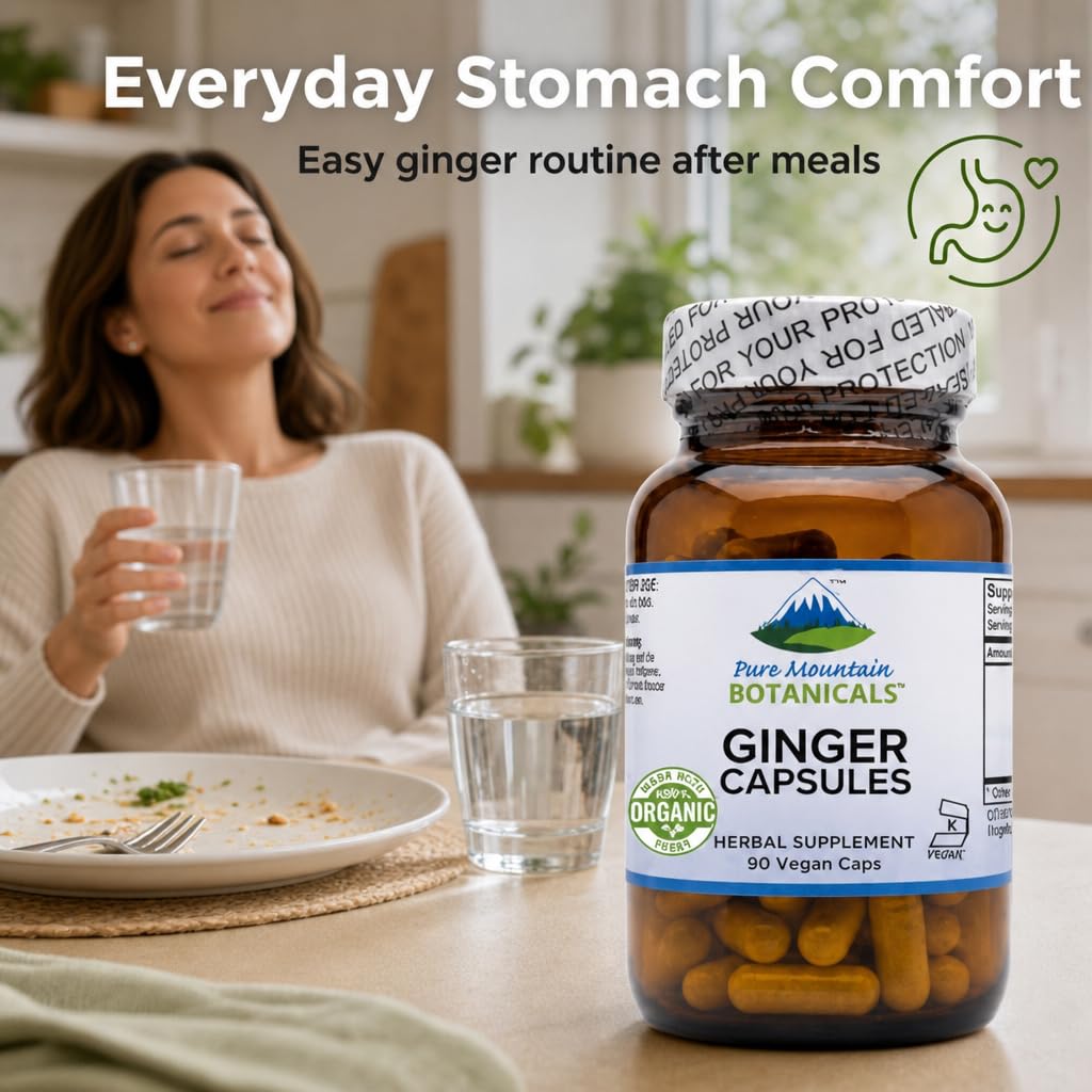 Pure Mountain Botanicals Ginger Capsules 1000mg Organic Ginger Root, 90 Capsules