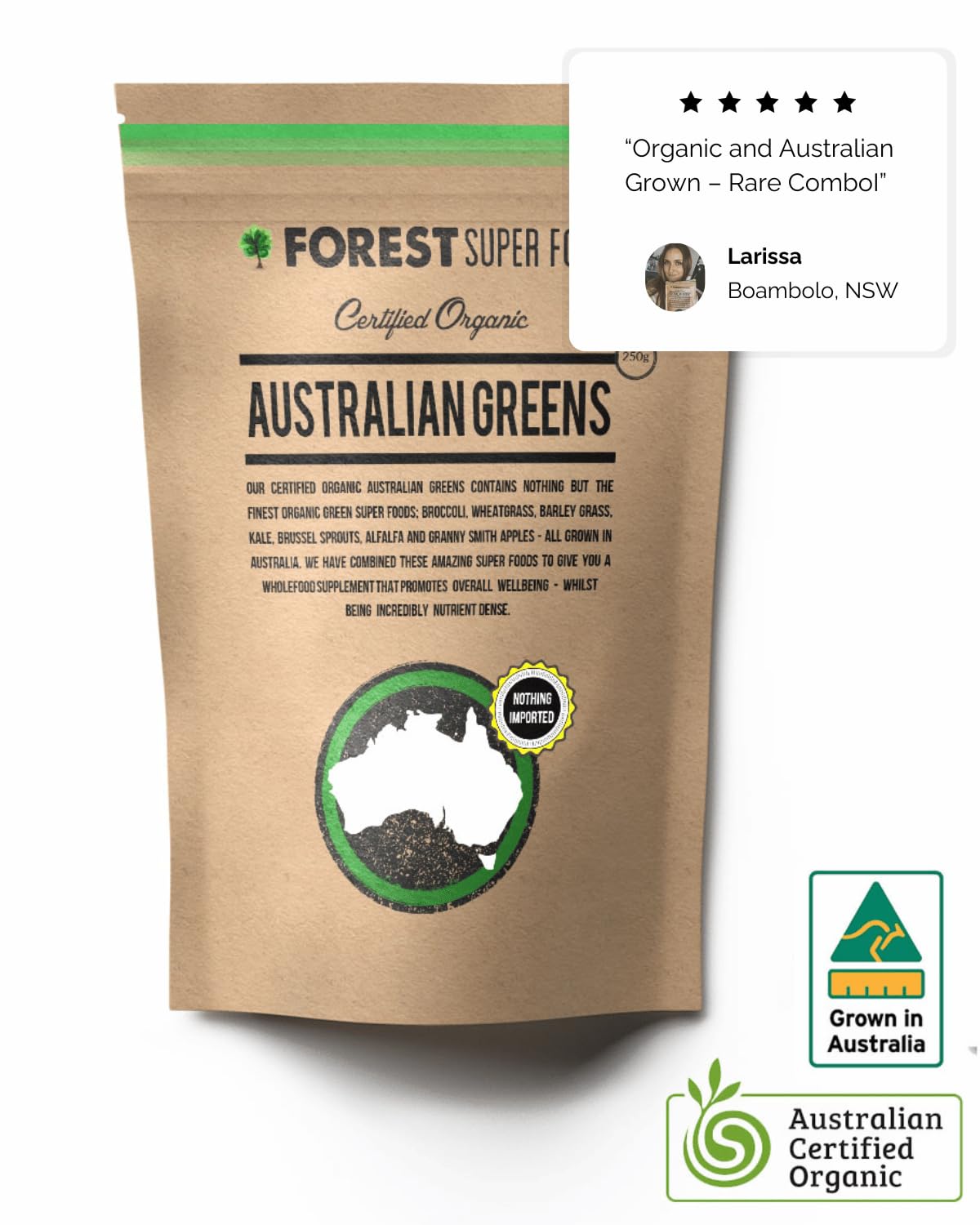Forest Super Foods Certified Organic Australian Greens Whole Food Blend Powder 8.8 oz