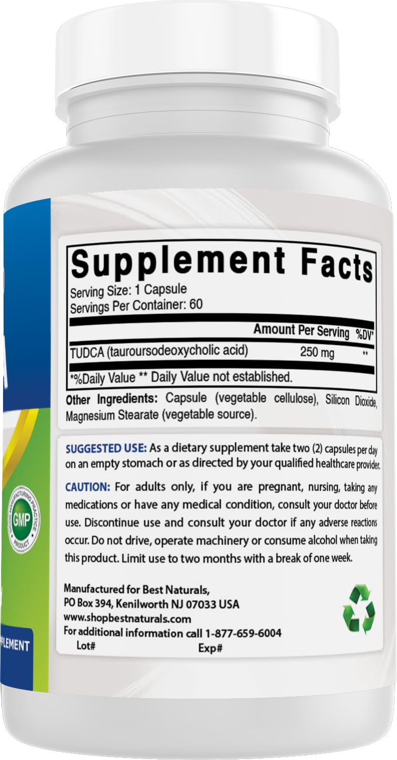 Best Naturals TUDCA 250mg (Tauroursodeoxycholic Acid) Capsules 180
