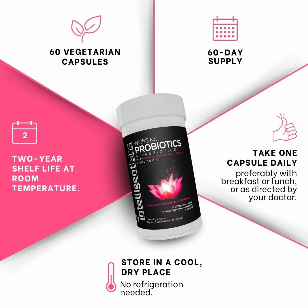 Intelligent Labs Women's Probiotics & Prebiotics Vaginal & Urinary Support Capsule, 60 Count