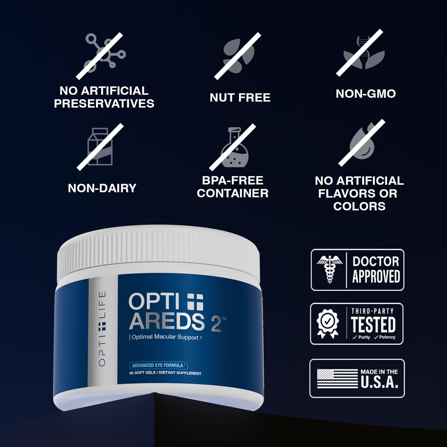Opti + Life AREDS 2 Vision & Eye Health Capsules, 90 Count