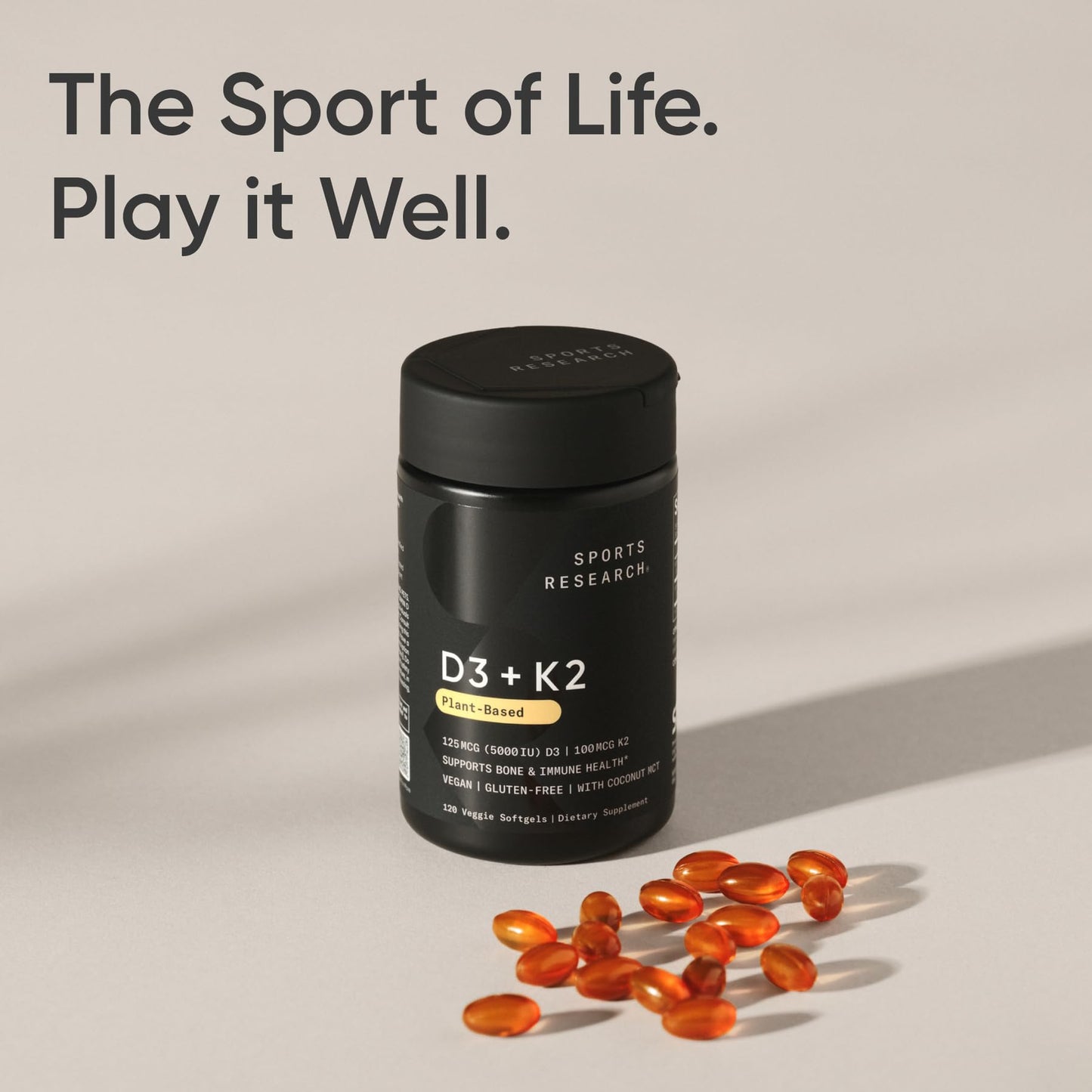 Sports Research Vitamin D3 with K2 Softgel 120 Count