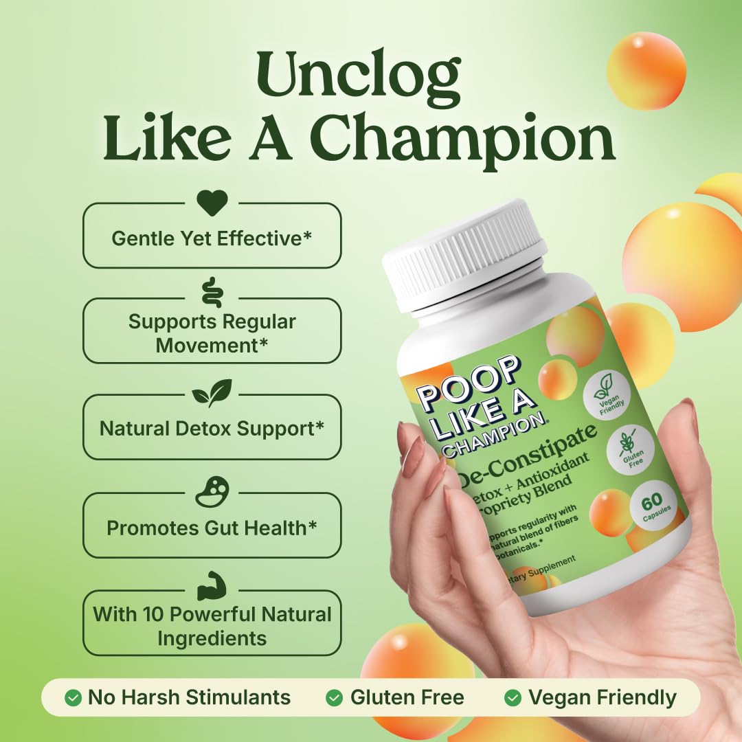 Poop Like a Champion Constipation Relief Capsules, 60 Count