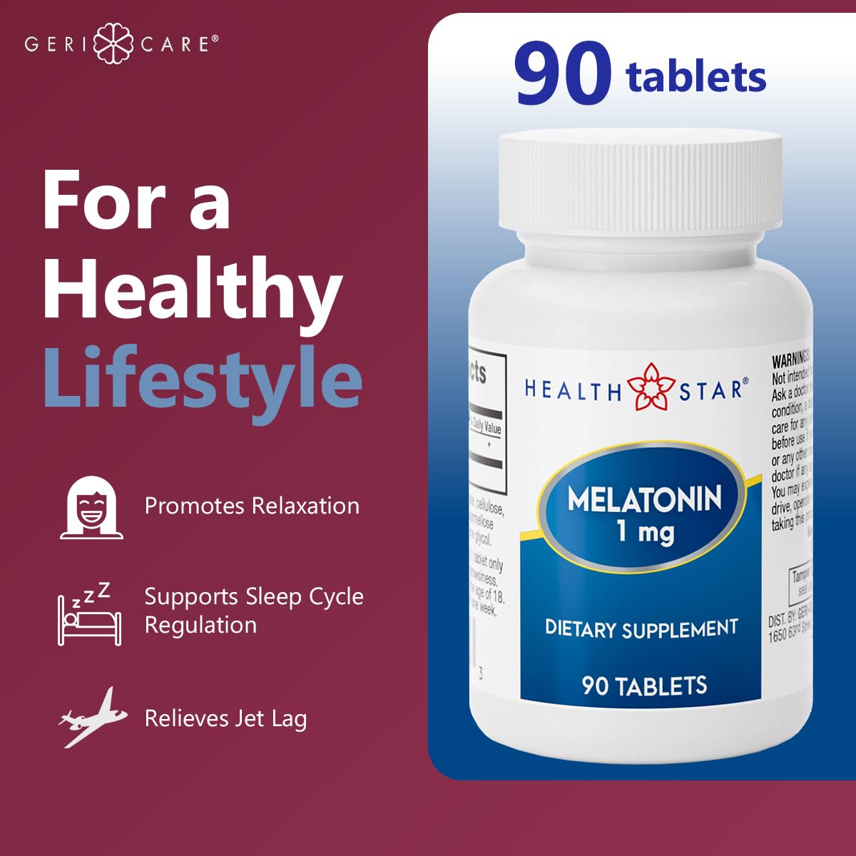GeriCare Melatonin 1mg Sleep Support Supplement Tablets, 90 Tablets