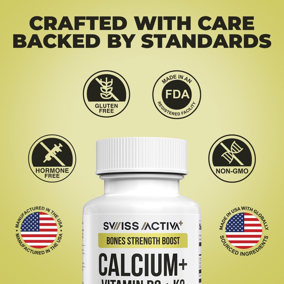 Swiss Activa+ Calcium with Vitamin D3 & K2 Capsule 60 Count