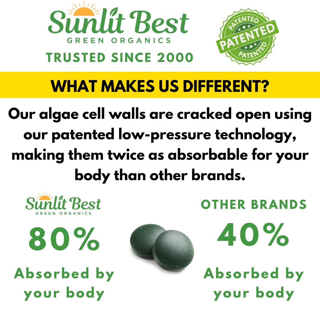 Sunlit Best Green Organics Sunlit Super 50/50 Organic Chlorella Spirulina Tablets, 500 Tablets