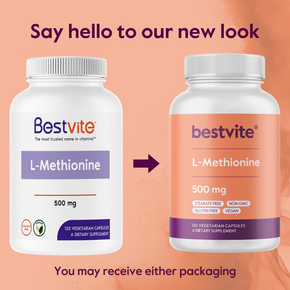 BESTVITE L-Methionine 500mg Capsules, 120 Count