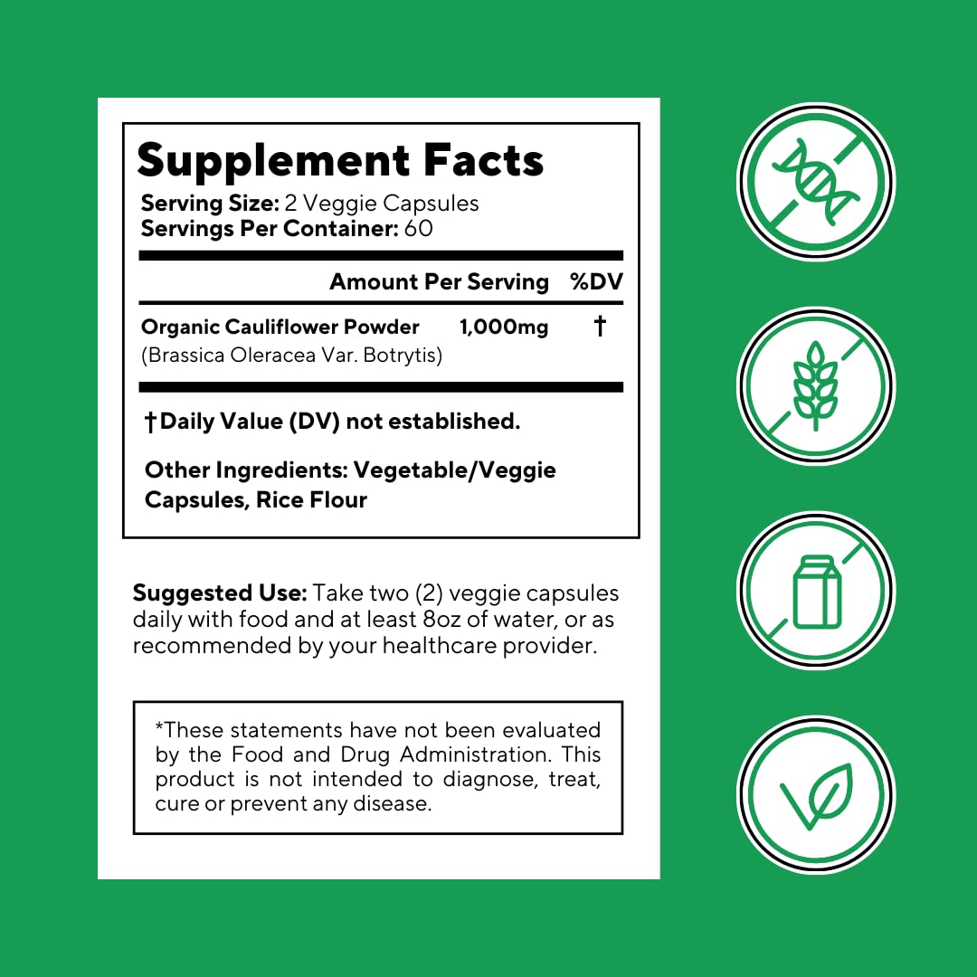 Vitapia Organic Cauliflower Superfood Veggies Powder Supplement 120 Capsules