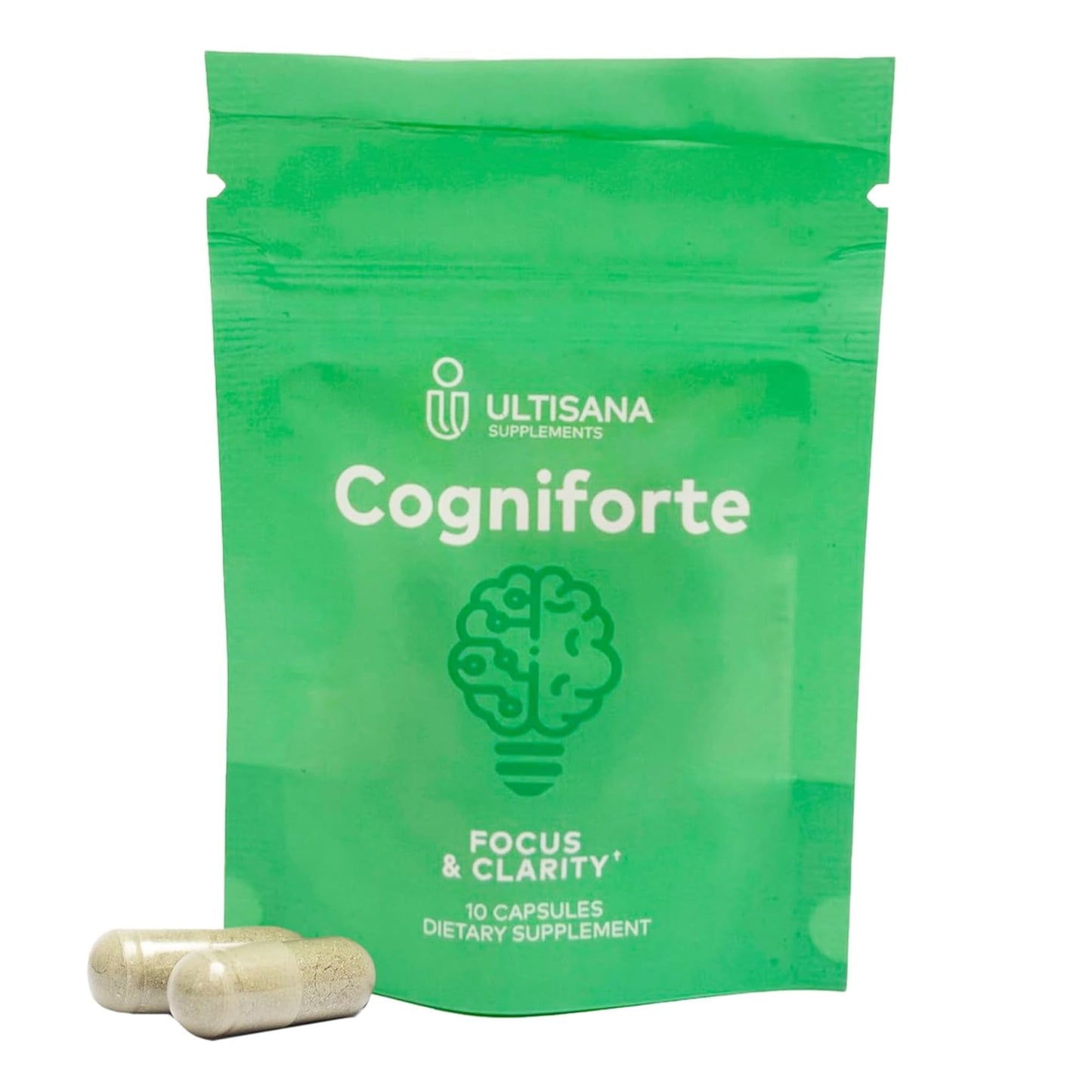 Ultisana Cogniforte Nootropic Brain Supplement with Bacopa Monnieri, L-Theanine, Ginkgo Biloba, Taurine & Caffeine Capsules, 10 Count