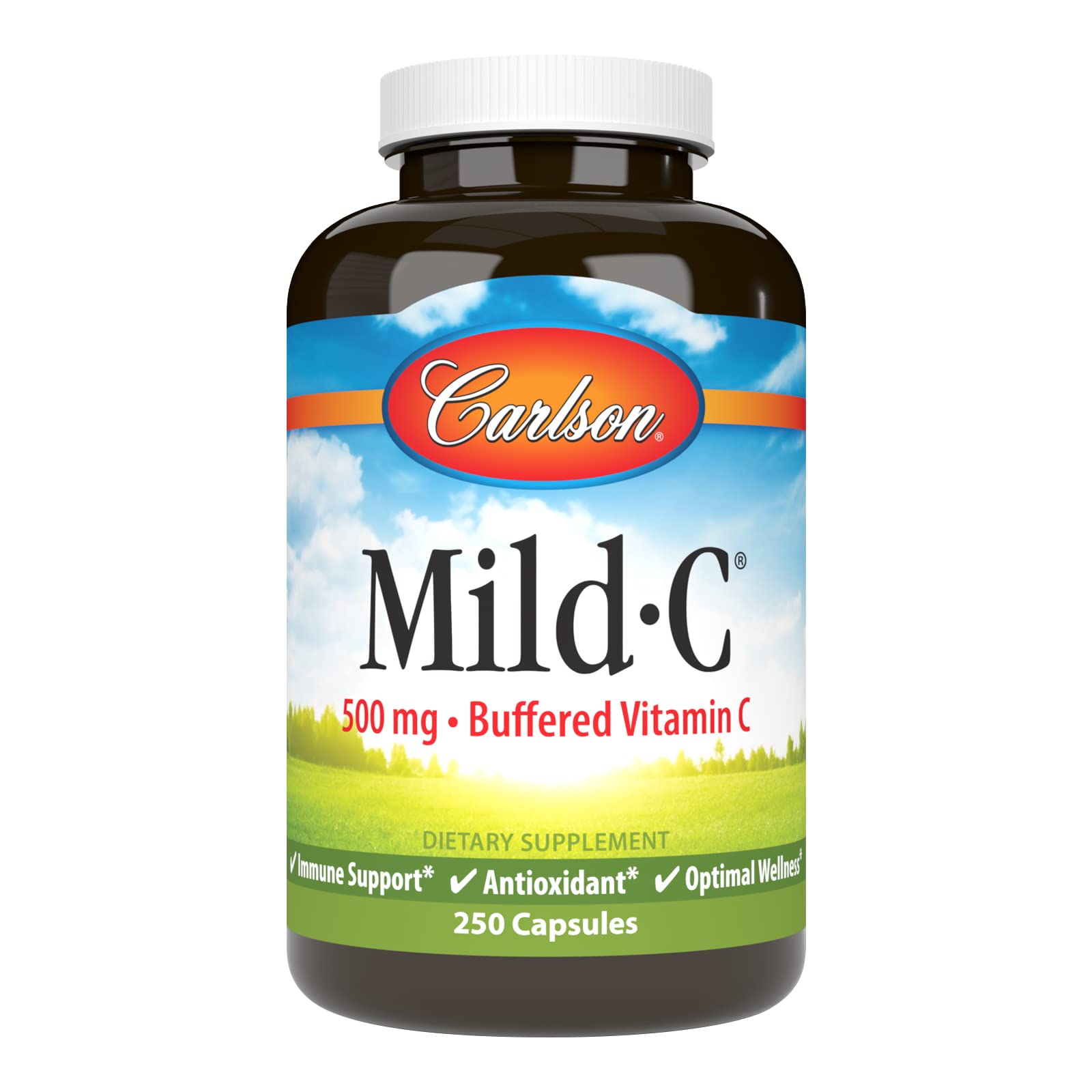 Carlson Mild-C 500 mg Buffered Vitamin C Capsule, 250 Capsules