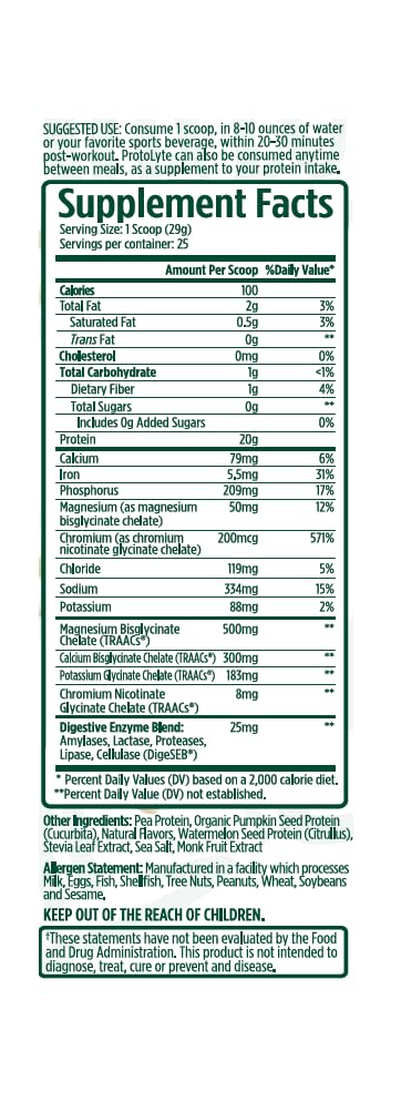 VMI Sports Protolyte Natural Plant Protein Powder, 25.6 oz