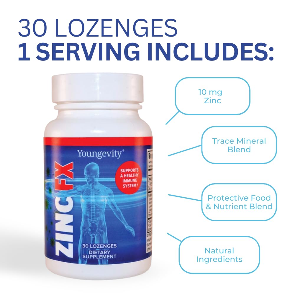 Youngevity Zinc Fx - Zinc + Trace Minerals + Elderberry + Astragalus - Immune Support Chewable - Highly Absorbable - Delicious Lozenges 120