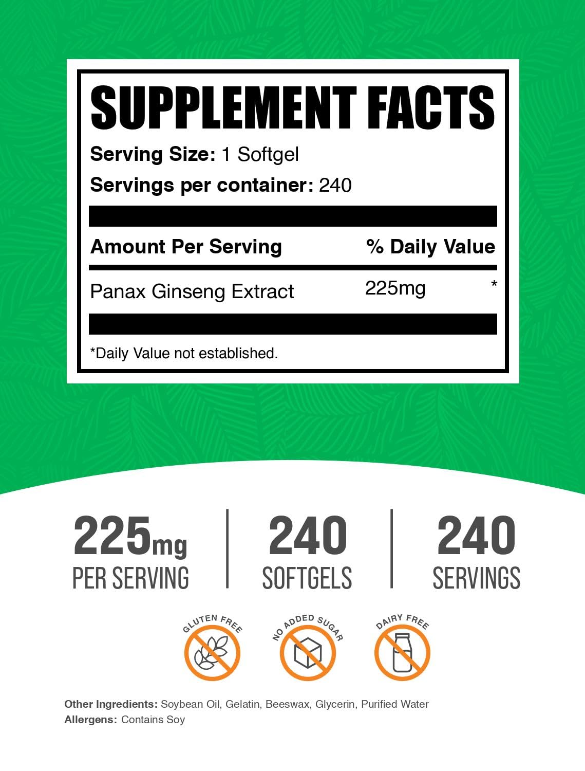 BulkSupplements Panax Ginseng Softgels, 240 Count