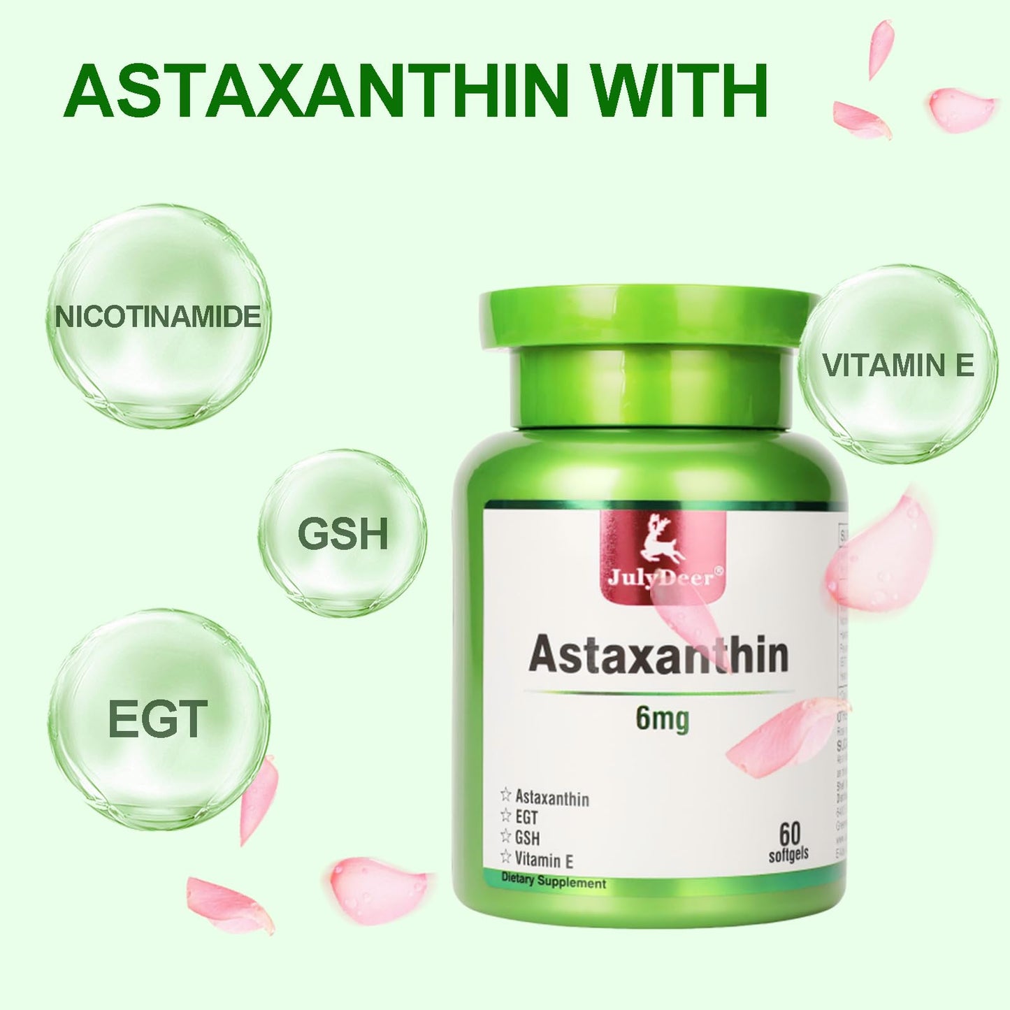 JulyDeer Astaxanthin 6 mg Per Serving Softgels, 60 Softgels