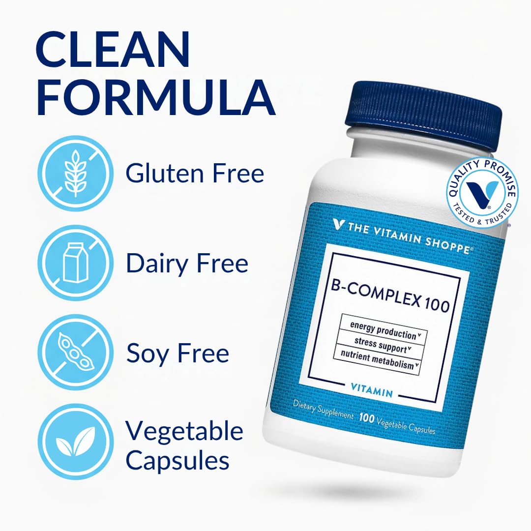 The Vitamin Shoppe B-Complex 100 - Complete B Vitamin Formula Vegetarian Capsules 1 Count
