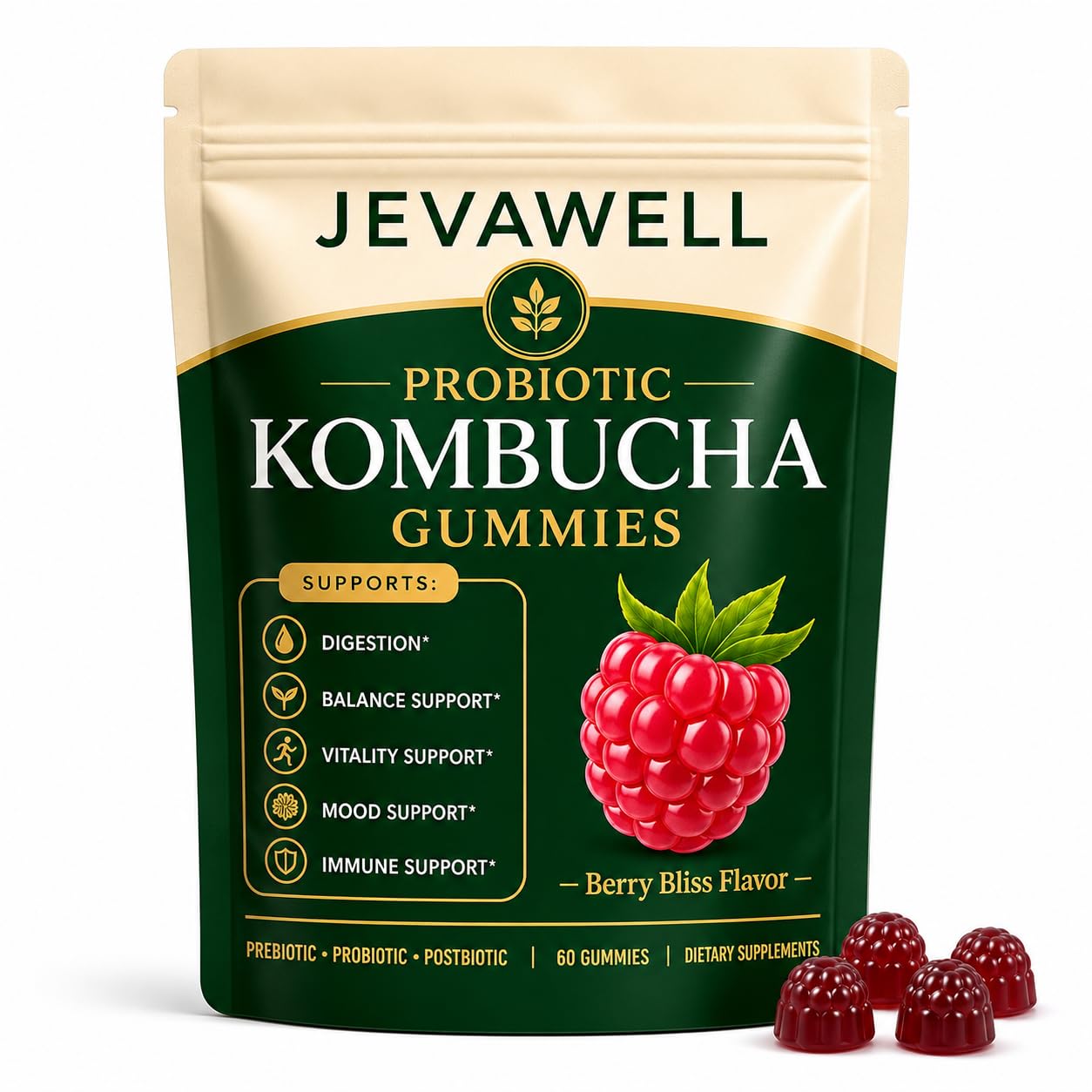 IRMI Jevawell Probiotic Kombucha Gummies, 60 Count