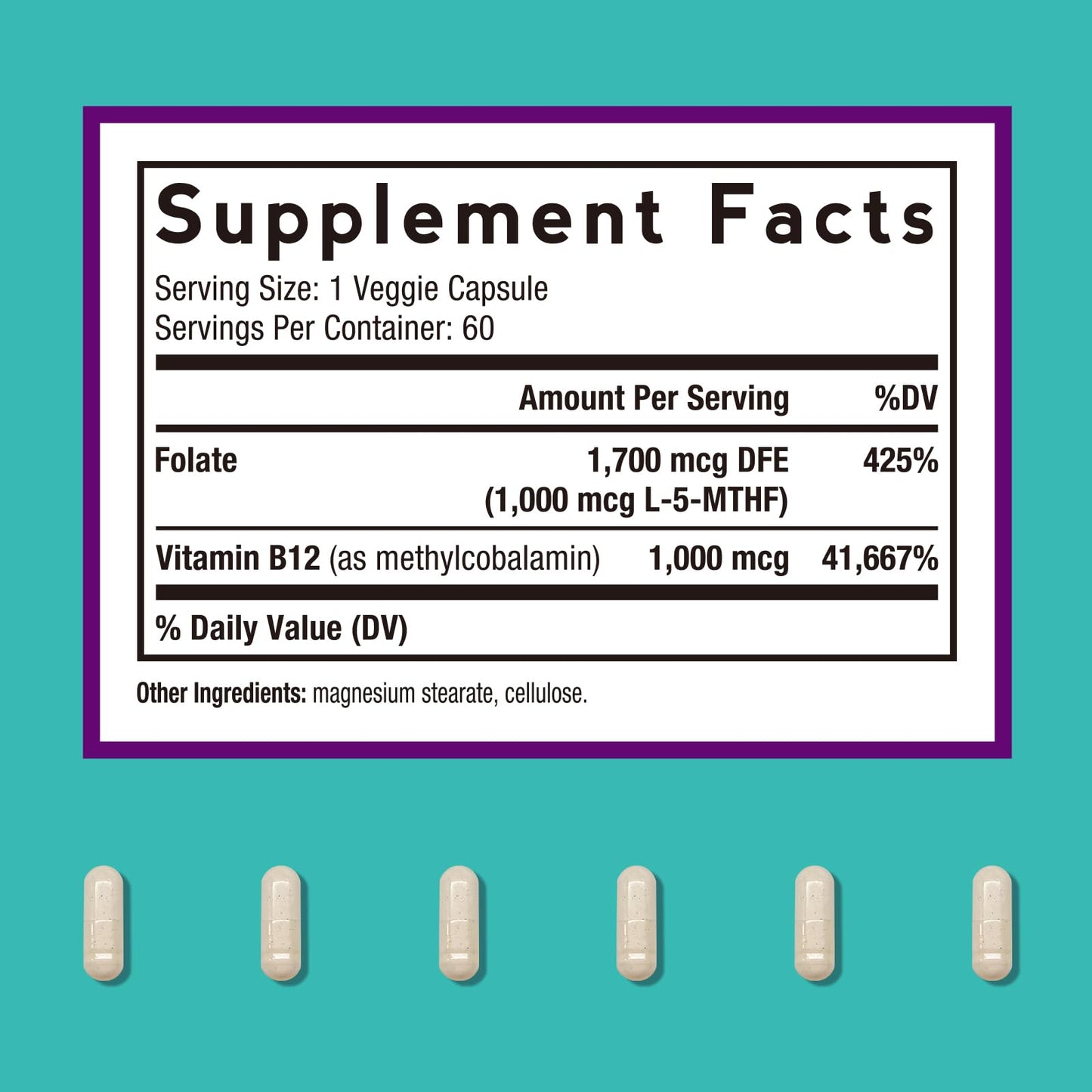Doctor's Recipes Methyl Folate & B12 Supplement Capsules, 60 Count