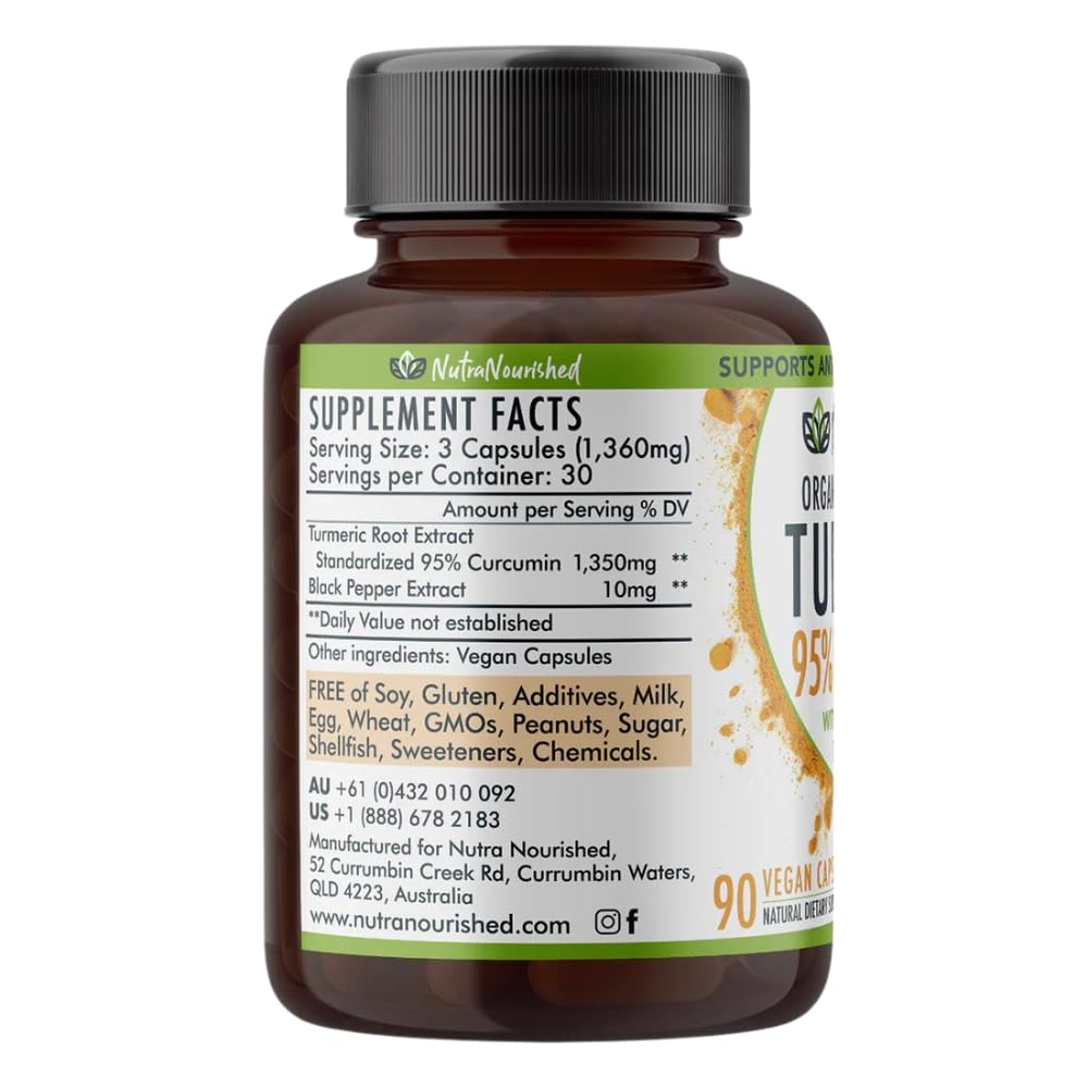 Nutra Nourished Organic Turmeric Curcumin with Black Pepper Capsules 90 Count