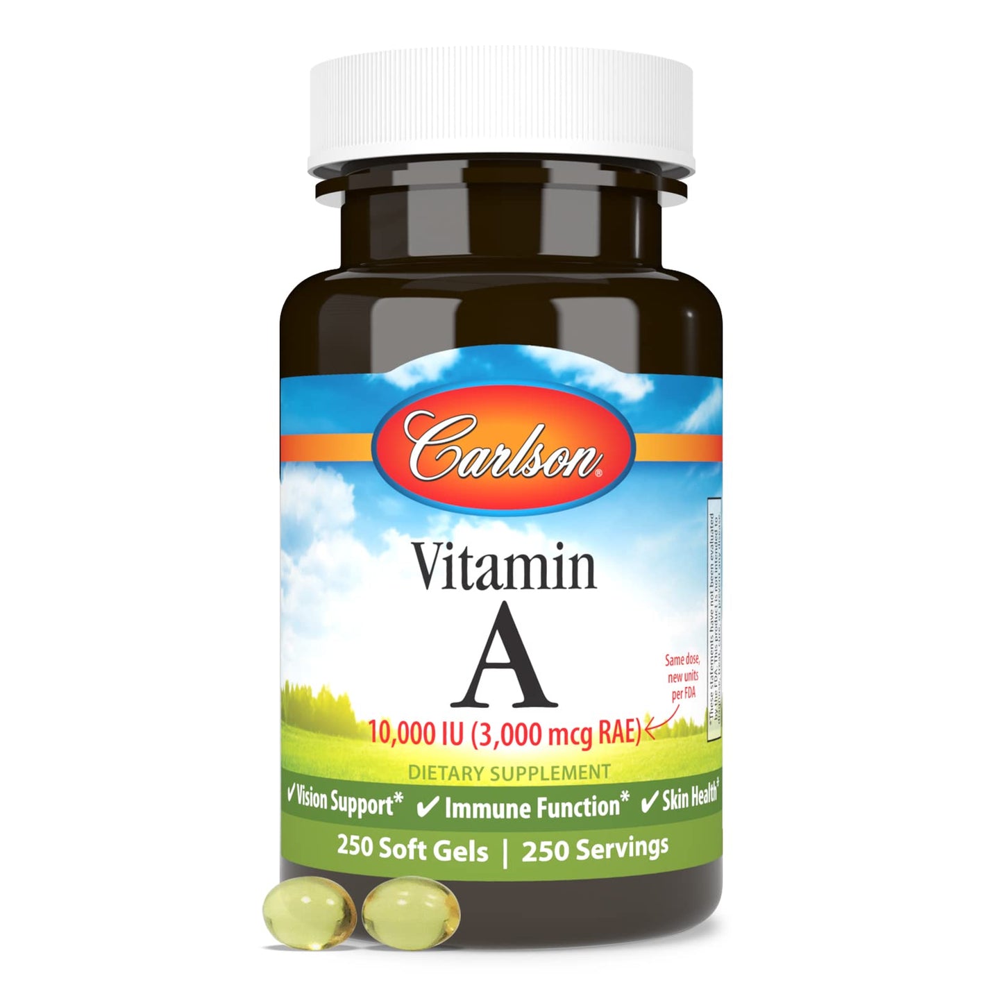 Carlson Vitamin A 10000 IU (3000 mcg RAE) Vision Health Softgels, 250