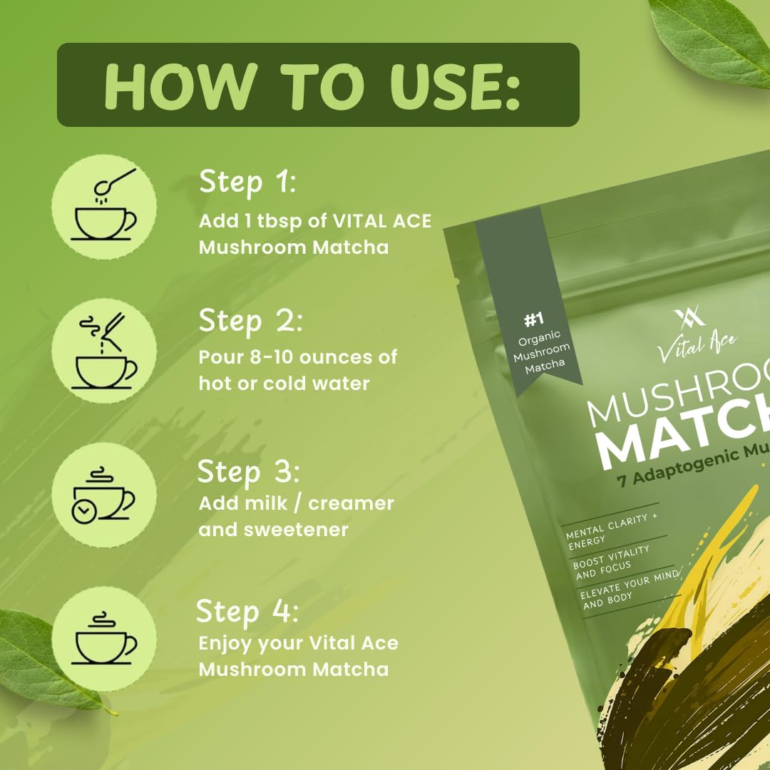 Vital Ace Mushroom Matcha Powder 6.3 oz