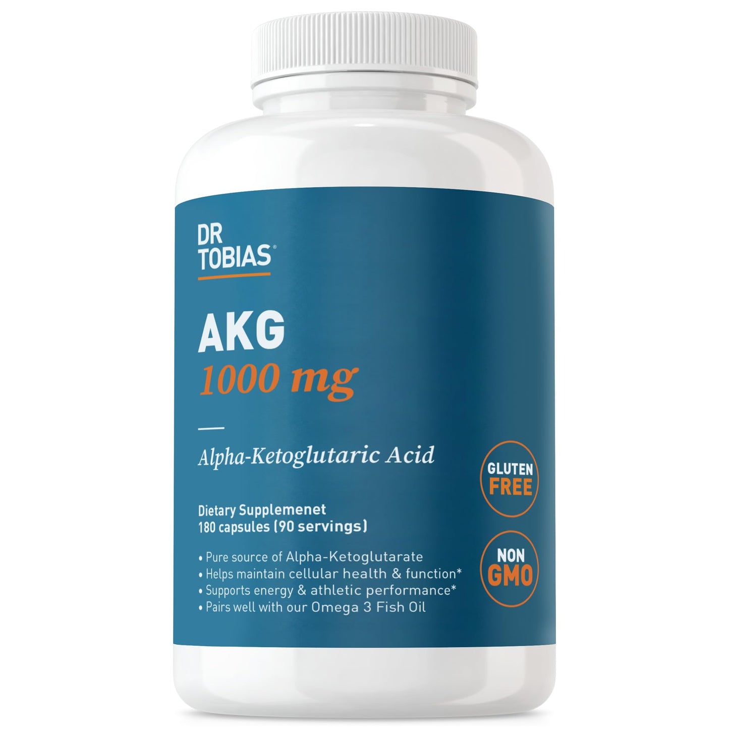 Dr. Tobias AKG Supplement 1000mg Bioavailable Alpha Ketoglutaric Acid Capsules 180 Count