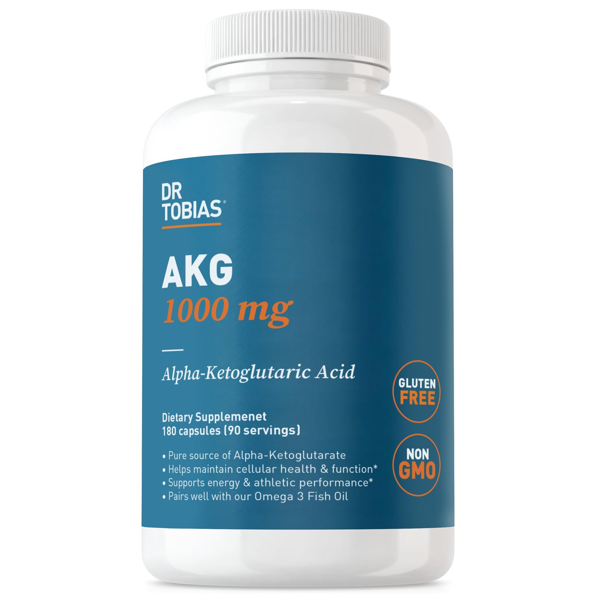 Dr. Tobias AKG Supplement 1000mg Bioavailable Alpha Ketoglutaric Acid Capsules 180 Count