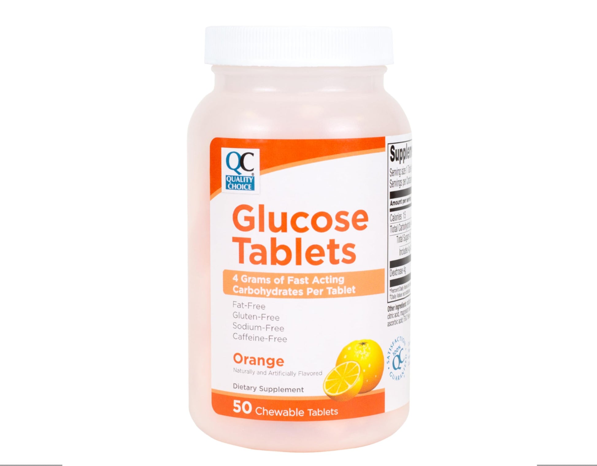 Quality Choice Glucose Tablets Fast Acting Orange Flavor, 50 Tablets
