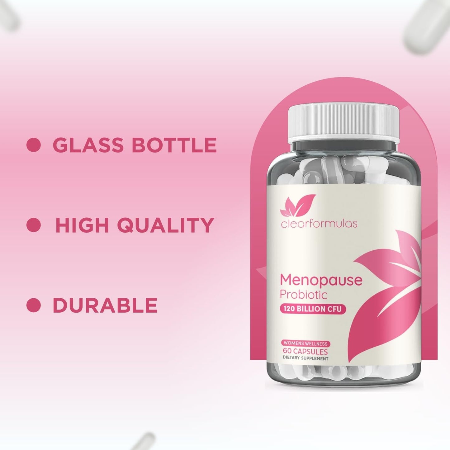Clear Formulas 120 Billion CFU Menopause Probiotics for Women Complete Relief Formula with Prebiotics and Cranberry Extract 60 Capsules
