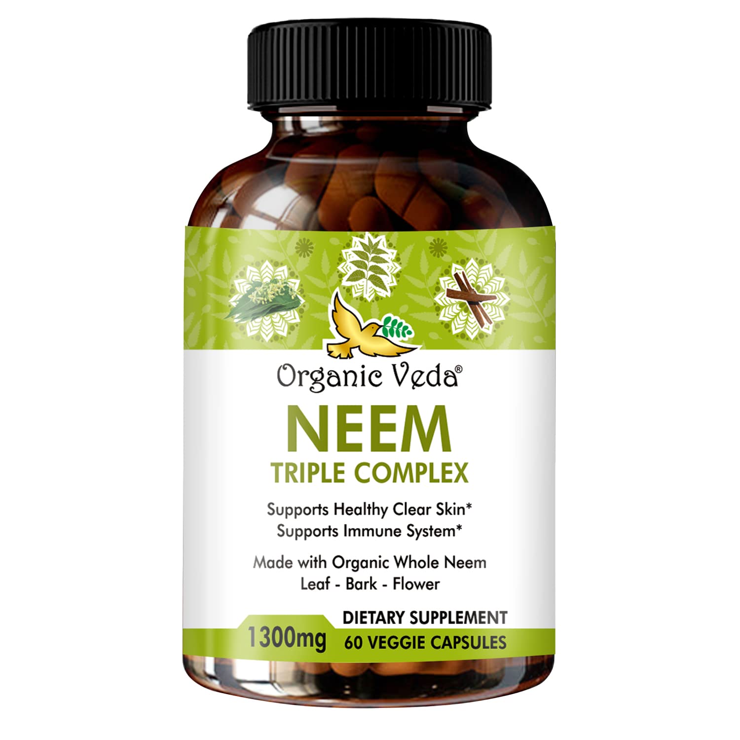 Organic Veda Neem Capsules with Triple Complex Neem Leaf Extract, Bark & Flower 60 Count