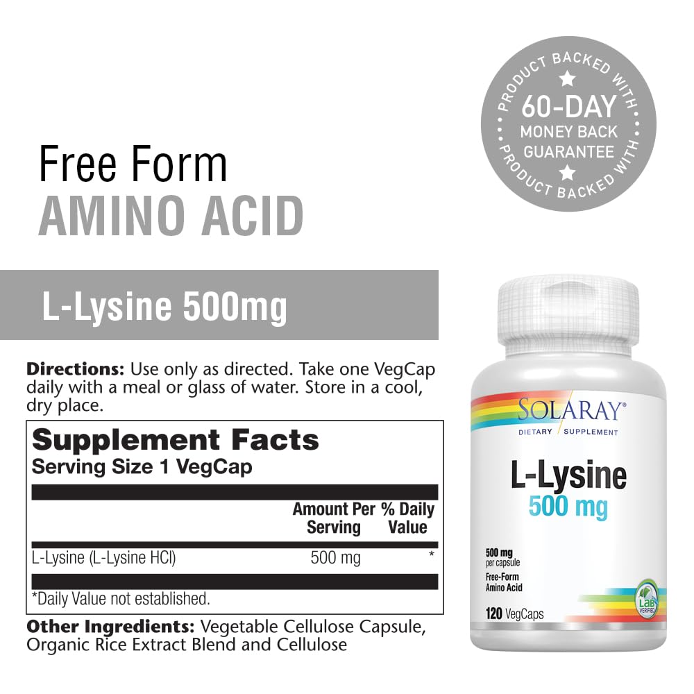 SOLARAY L-Lysine 500mg Capsule, 120 VegCaps