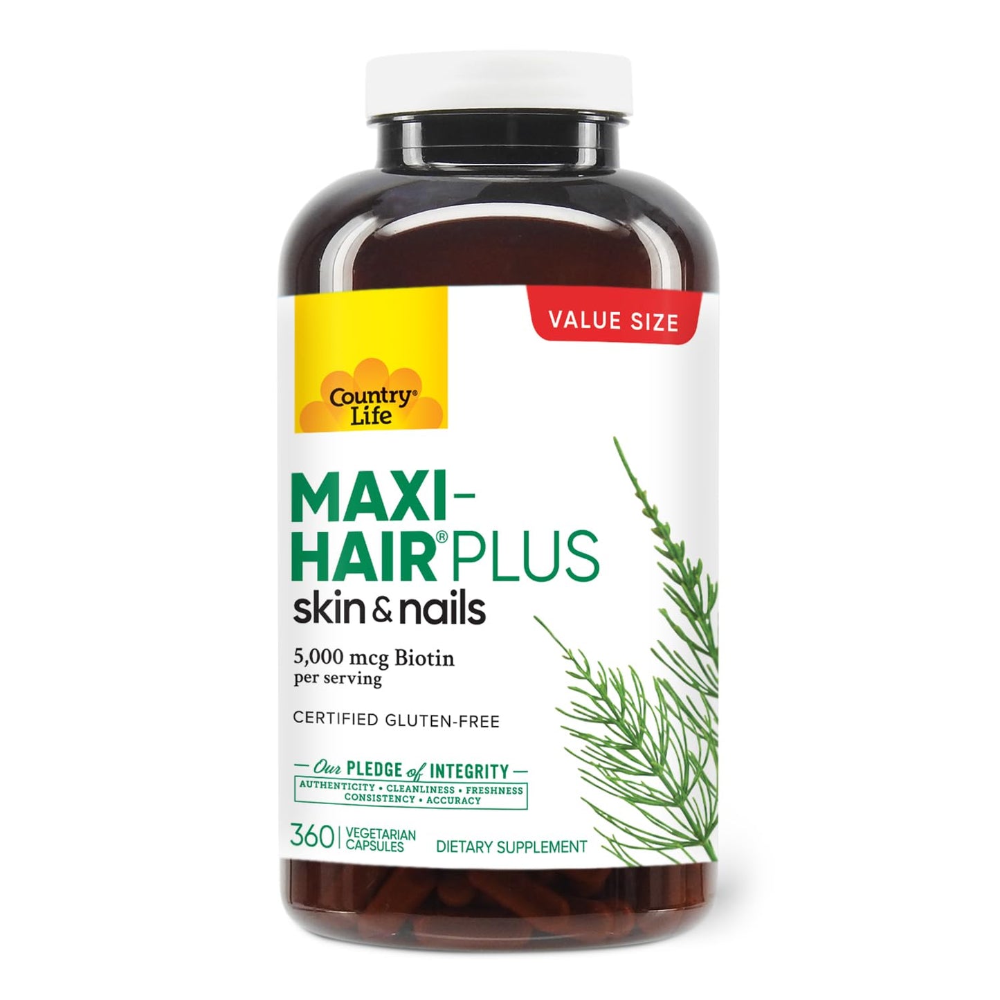 Country Life Maxi-Hair Plus 5000 mcg Biotin, 360 Capsules