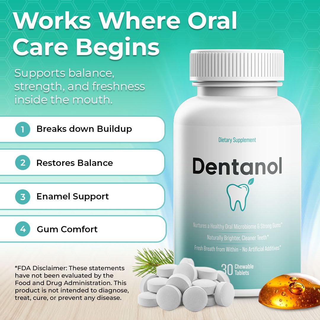 DENTANOL Oral Probiotic Supplement with Arctic Pine Resin & 4 Probiotic Strains, Chewable, 30 Count