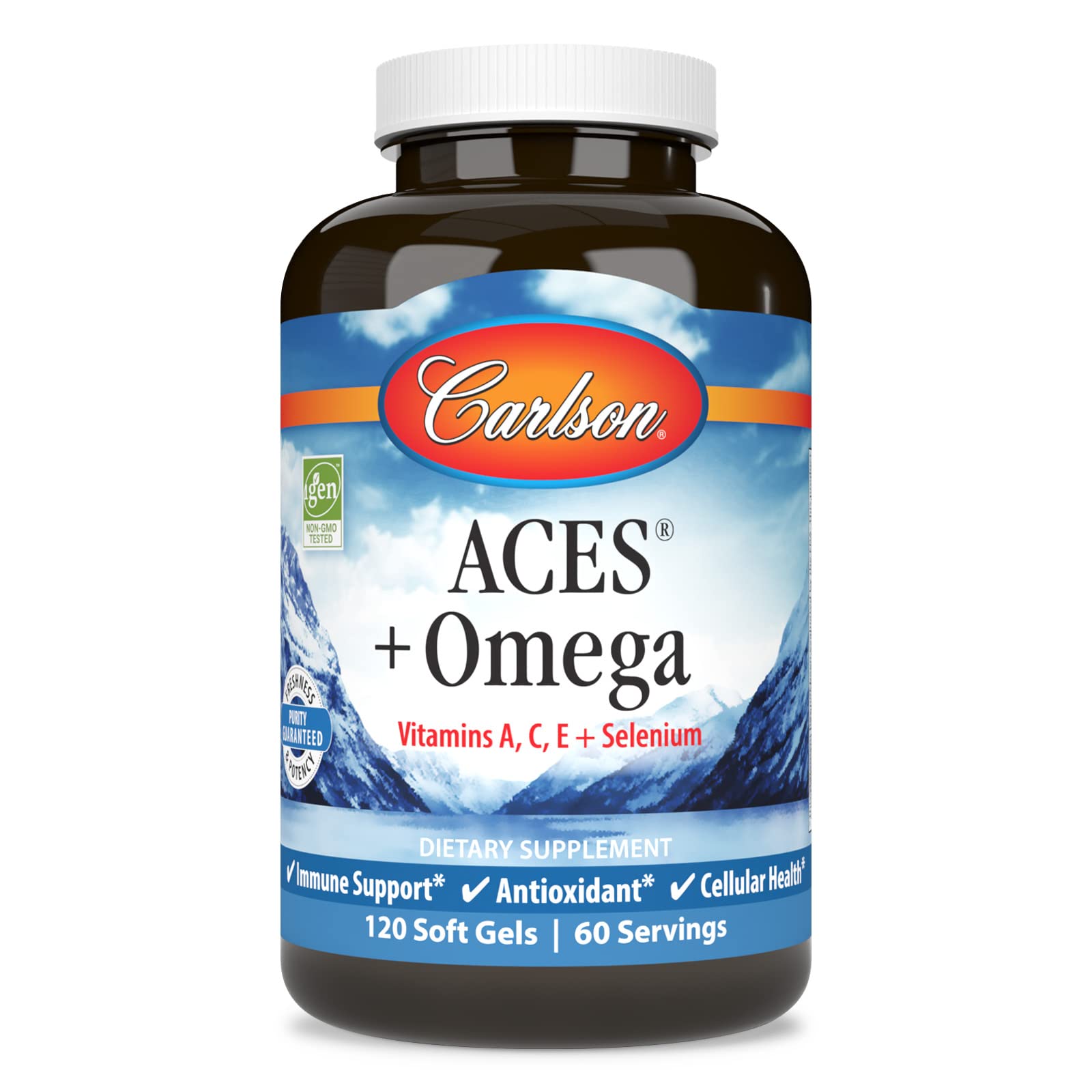 Carlson ACES + Omega Vitamins A, C, E & Selenium + Omega-3s EPA and DHA, Health Support Softgels, 120