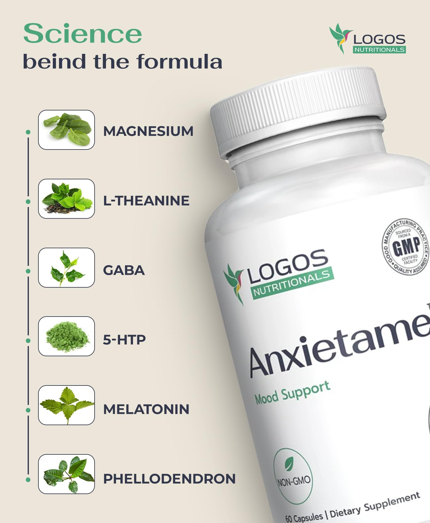 logos nutritionals Anxietame L-Theanine Capsule 60 Capsules