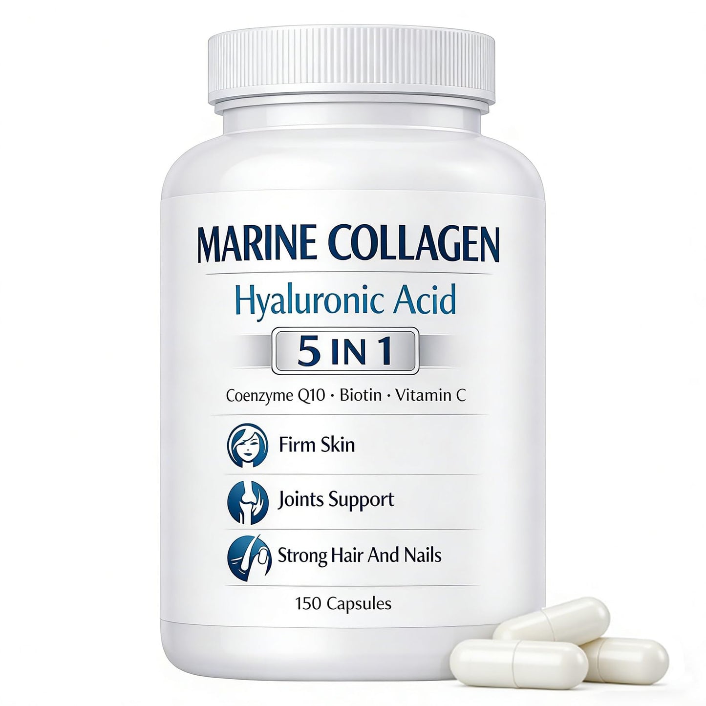 Roreiye Marine Collagen + Hyaluronic Acid 5 in 1 Premium Formula Capsules, 150 Count