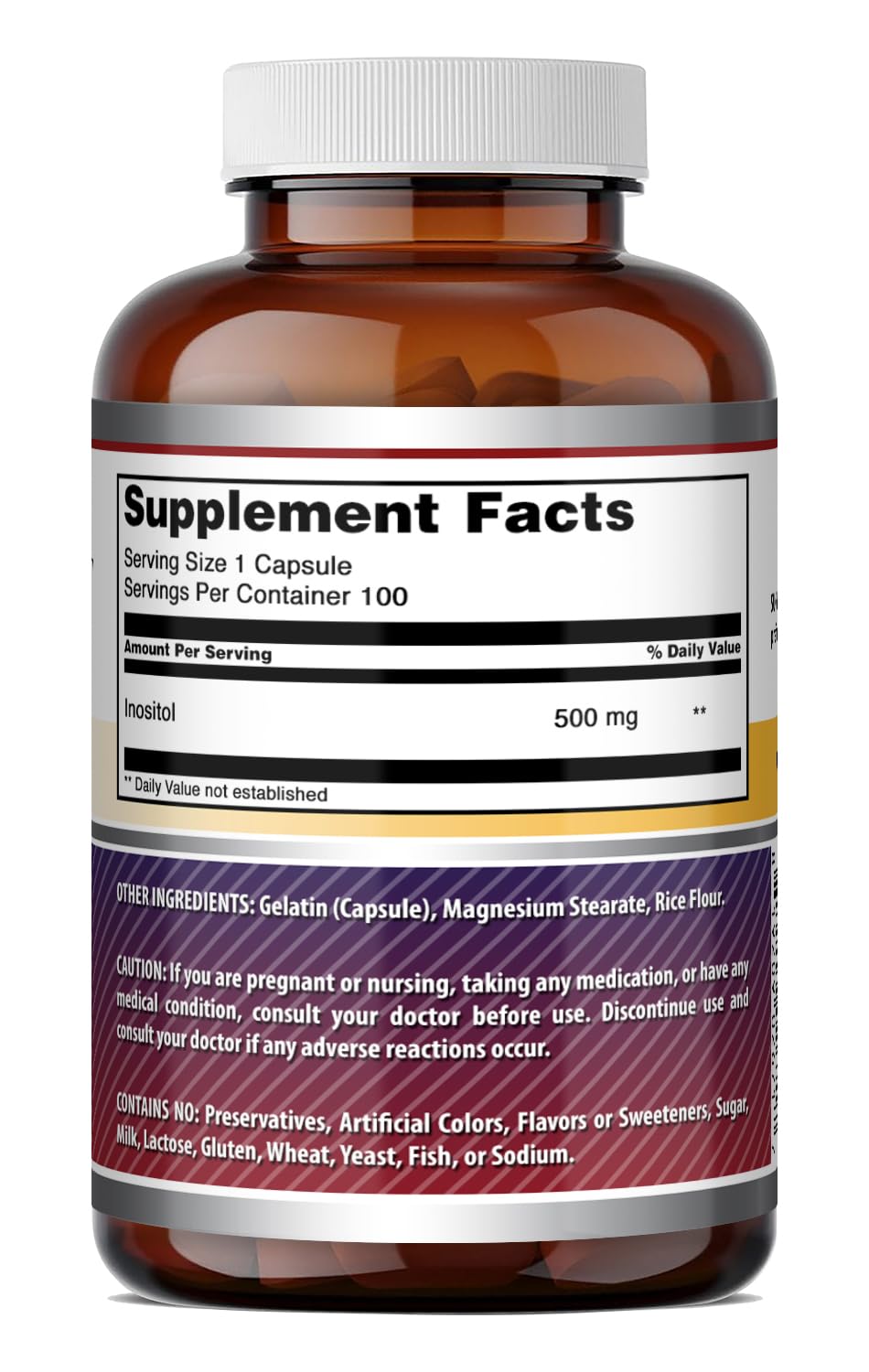 Amazing Nutrition Inositol 500 Mg Capsules, 100 Count