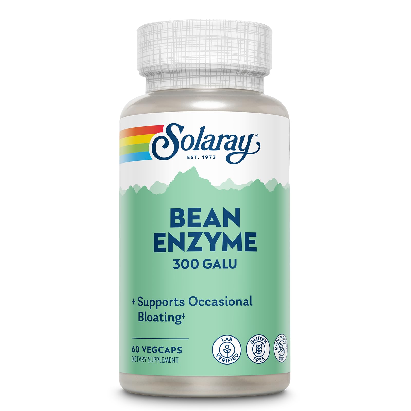 Solaray Bean Enzyme 300 GalU Alpha-Galactosidase Digestive Enzymes for Women and Men Digestive Health Supplement Supports Occasional Bloating for Adults, 60 Capsules