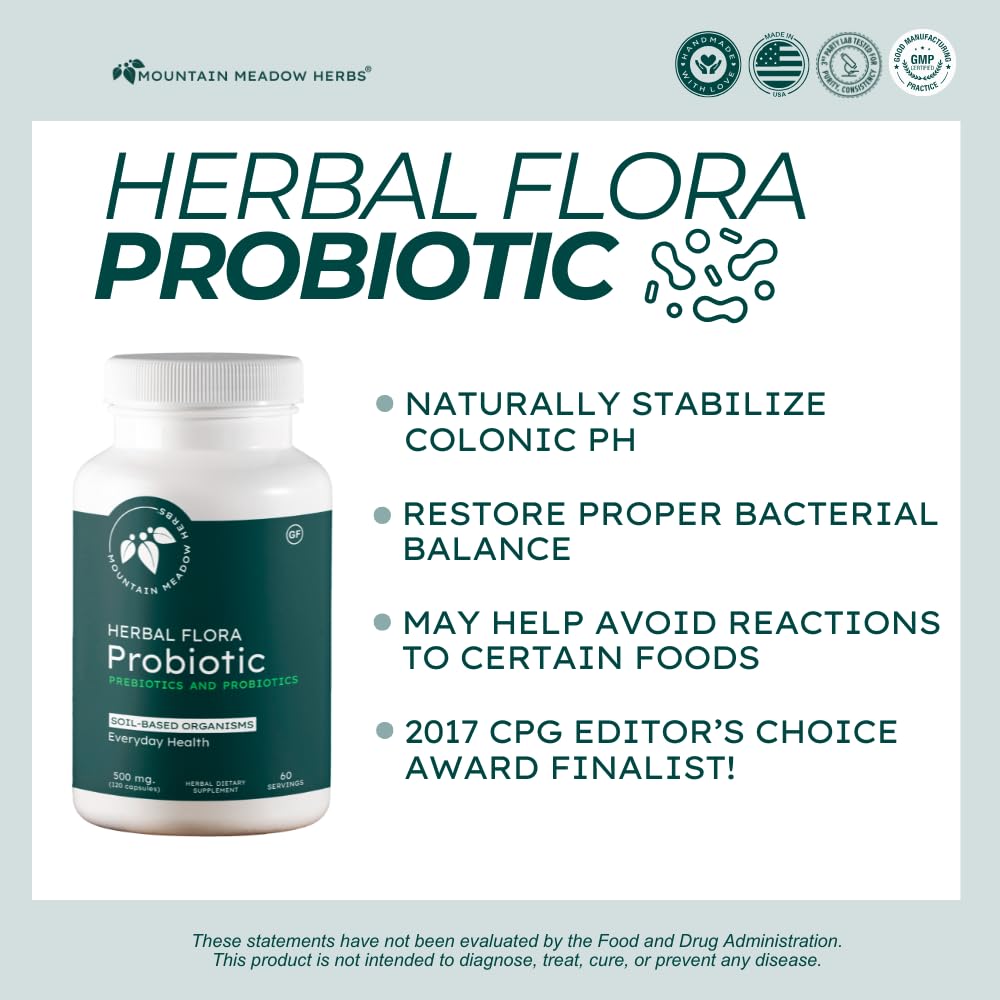 Mountain Meadow Herbs Herbal Flora Probiotics and Prebiotics: Soil-Based Probiotic Capsules, 120 Capsules