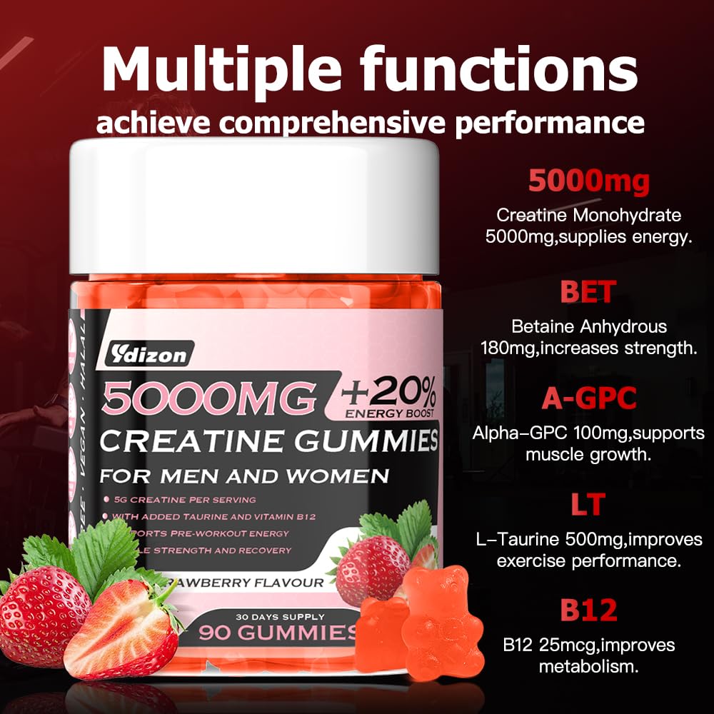 Ydizon Creatine Monohydrate Gummies Complex for Men & Women, 90 Count