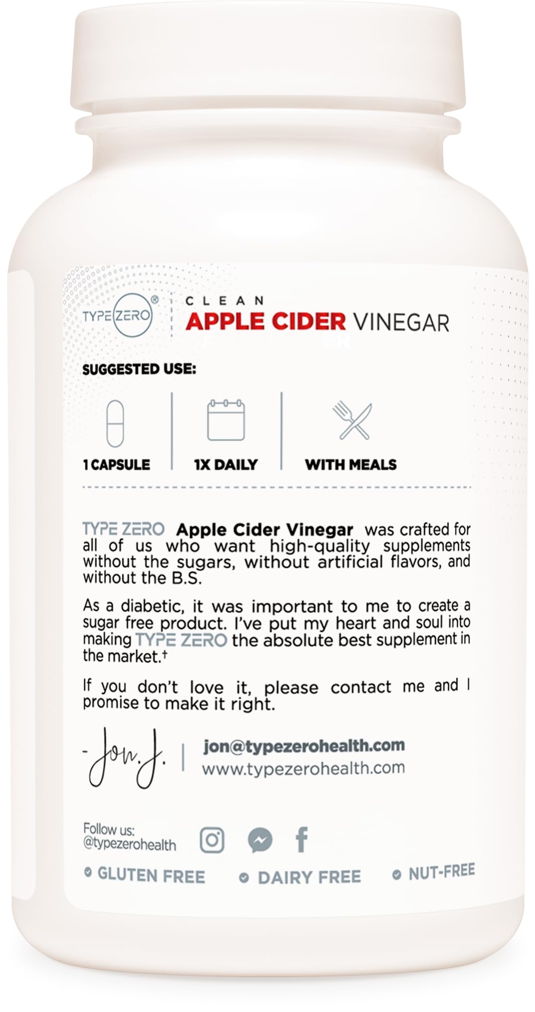 Type Zero Apple Cider Vinegar Capsules 180 Count