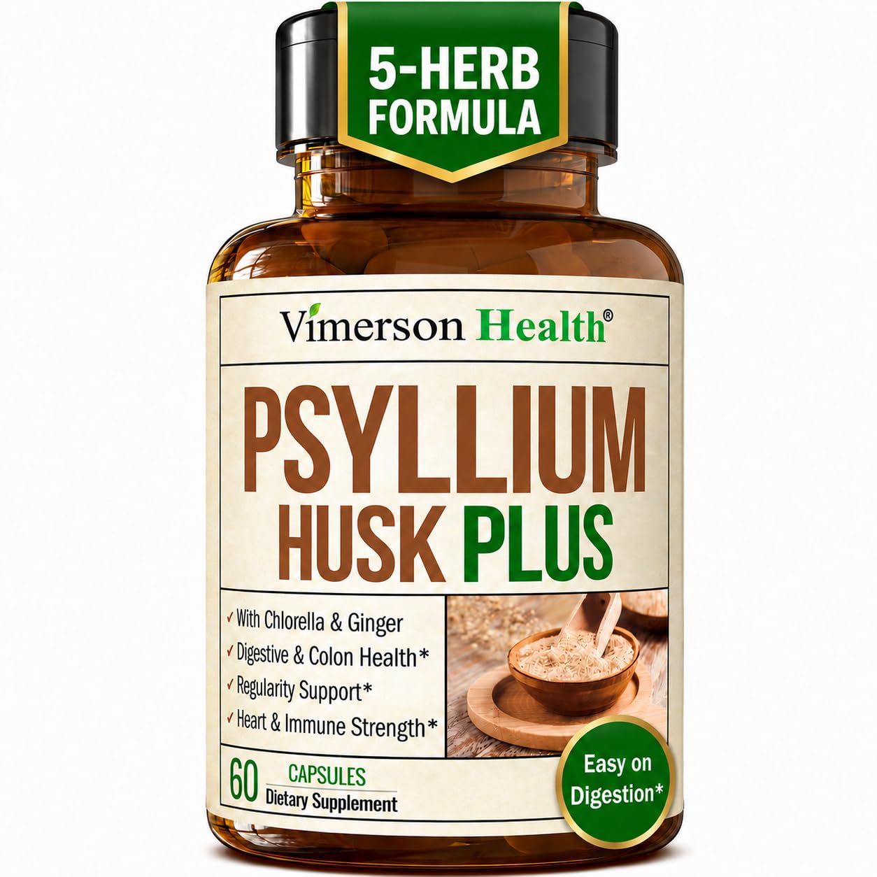 Vimerson Health Psyllium Husk Capsules 1080mg, 60 Capsules